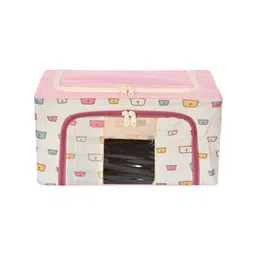 Kuber Industries Pink & White Printed Steel Frame Storage Organisers-41