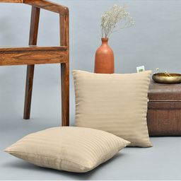 HOMEMONDE Taupe Set of 2 Striped Square Cushion Covers-18
