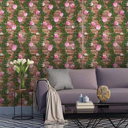 Jaamso Royals Brown & Pink Self-adhesive & Waterproof Brick With Flowers Wallpaper-image-45
