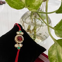 Vembley Gold Toned & White Kundan Studded Thread Rakhi-image-92