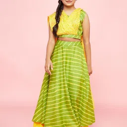 Aks Kids Girls Leheriya Printed Ready to Wear Cotton Lehenga Choli With Dupatta-picture-16