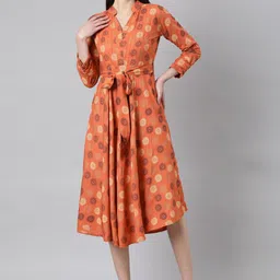 Souchii Floral Print Mandarin Collar Tie-Up Neck Fit & Flare Midi Dress With Belt-picture-46