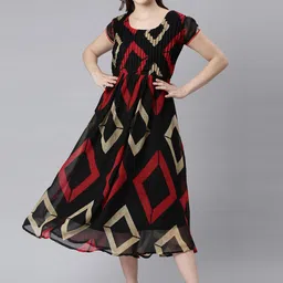 Souchii Geometric Printed A-Line Midi Dress-picture-1