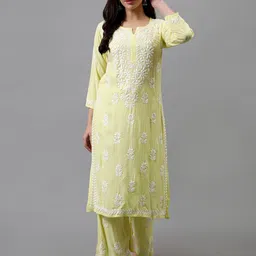 Seva Chikan Ethnic Motifs Embroidered Chikankari Straight Kurta With Palazzo-picture-31