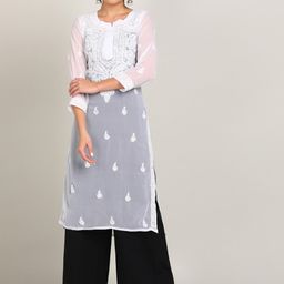 VAHSON Ethnic Motifs Embroidered Notched Neck Chikankari Kurta-picture-51