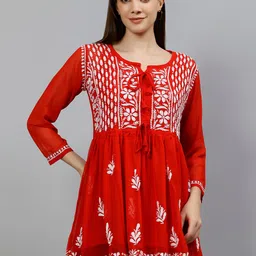 Seva Chikan Ethnic Motifs Embroidered Chikankari A-Line Kurti With Inner-picture-16