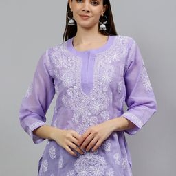 Seva Chikan Ethnic Motifs Embroidered  Lucknowi Chikankari Straight Voile Kurti-picture-27