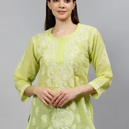 Seva Chikan Lucknowi Chikankari Terivoil Cotton Straight Kurti-picture-14
