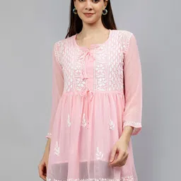 Seva Chikan Lucknowi Chikankari A-Line Kurti With Inner-picture-15