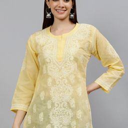 Seva Chikan Lucknowi Chikankari Terivoil Cotton Straight Kurti-picture-7