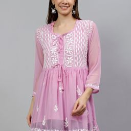 Seva Chikan Ethnic Motifs Embroidered  Empire Georgette Chikankari A-Line Kurti-image-93