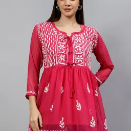 Seva Chikan Ethnic Motifs Embroidered Empire Chikankari A-Line Kurti-picture-43