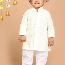VASTRAMAY Boys Chikankari Embroidered Pure Cotton Kurta with Pyjamas-42