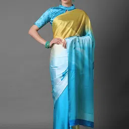 Mitera Blue & Yellow Tie and Dye Saree-image-1