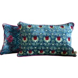 TARA- Sparkling Homes Blue & White Floral Velvet Rectangle Cushion Cover-image-61