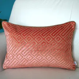 TARA- Sparkling Homes Pink Embellished Velvet Rectangle Cushion Cover-49