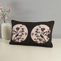 India Circus by Krsnaa Mehta Celine Black & Beige Floral Cotton Rectangle Cushion Cover-image-27