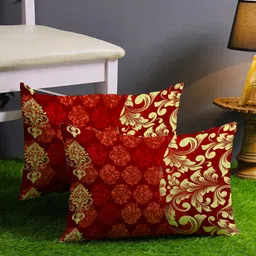 STITCHNEST Maroon & Yellow Set of 2 Ethnic Motifs Rectangle Cushion Covers-8