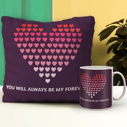 Indigifts Purple Printed Pre- Filled Square Cushions With Ceramic Mug-41