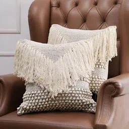 Aura Cream-Coloured 2 Pieces Square Cushion Covers-image-32