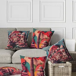 Tasseled Home Sea Green & Blue 5 Pieces Abstract Satin Square Cushion Covers-image-97