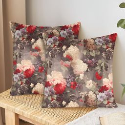Tesmare Khaki & Beige 2 Pcs Floral Velvet Square Cushion Covers-picture-3