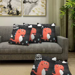 FABINALIV Black & Peach-Coloured 5 Pieces Cartoon Characters Square Cushion Covers-57