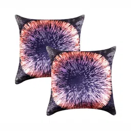 CAZIMO Black & Orange Set of 2 Pieces Abstract Velvet Square Cushion Covers-3