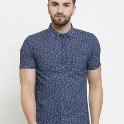 Purple State Men Blue & Grey Slim Fit Printed Casual Shirt-image-95