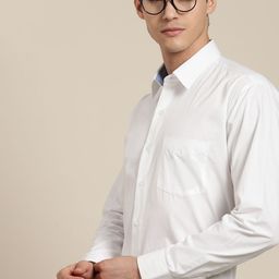 Hancock Men White Solid Slim Fit Pure Cotton Formal Shirt-image-94