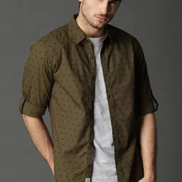 Roadster Men Olive Green & Black Regular Fit Printed Sustainable Casual Shirt-image-41