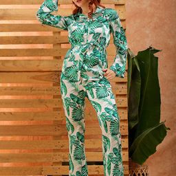 Freehand by The Indian Garage Co Leaves Printed Shirt Collar Shirt With Trousers Co-Ords-picture-23