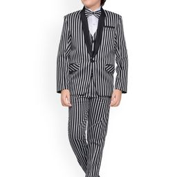 Jeetethnics Boys Black & White Striped Regular Fit Single Breasted Suit- 5 Pieces-picture-18