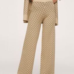 MANGO Women Beige Geometric Printed Flared High-Rise Trousers-image-2