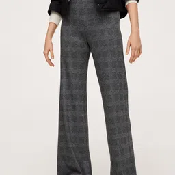MANGO Women Grey Checked Flared High-Rise Wide-leg Trousers-picture-8