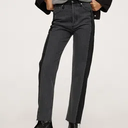 MANGO Women Charcoal Grey Pure Cotton Straight Fit High-Rise Jeans-40