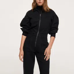MANGO Women Black Solid Basic Jumpsuit-image-52