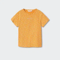 Mango Kids Girls Yellow & White Pure Cotton Polka Dot Printed Sustainable T-shirt-image-5