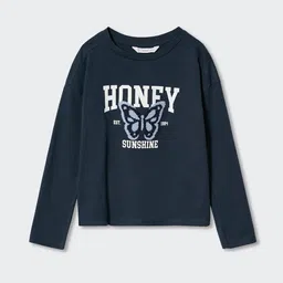 Mango Kids Girls Navy Blue & White Printed & Applique Pure Cotton Sustainable T-shirt-image-72
