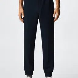 MANGO MAN Navy Blue Solid Joggers-image-70