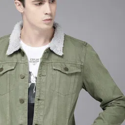 Roadster Men Olive Green Solid Denim Jacket-58