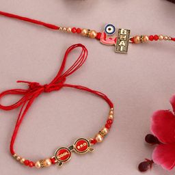 PANASH Set Of 2 Gold Plated Beaded Thread Rakhis-image-82