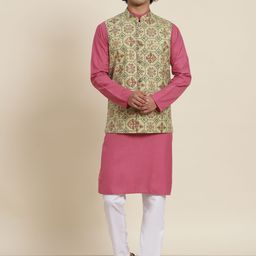 SOJANYA Men Mauve Pure Cotton Kurta with Pyjamas & Nehru Jacket-36