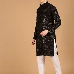 SOJANYA Ethnic Motifs Embroidered Sequined Pure Cotton Kurta with Churidar-image-82