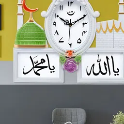 Attractionz White & Green Oval Shaped Textured Photo Frame Traditional Analogue Wall Clock-image-87