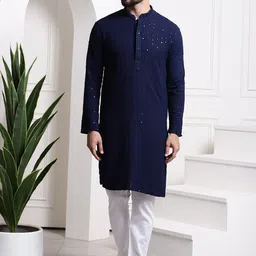 SOJANYA Ethnic Motifs Embroidered Regular Sequinned Pure Cotton Kurta with Churidar-image-78