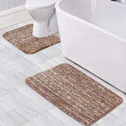 OBSESSIONS Pack Of 2 Chocolate-Brown 1300 GSM Anti-Skid Bath Rug with Contour-15