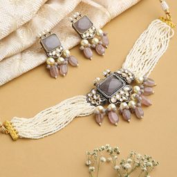 justpeachy White & Grey Stones & Beads Jewellery Set-17
