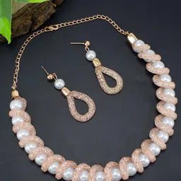PRIVIU Rose Gold-Plated CZ Studded Necklace & Earrings-picture-30