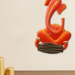 eCraftIndia Yellow & Brown Handcrafted Lord Ganesha Playing Dholak Wall Hanging Showpiece-image-15